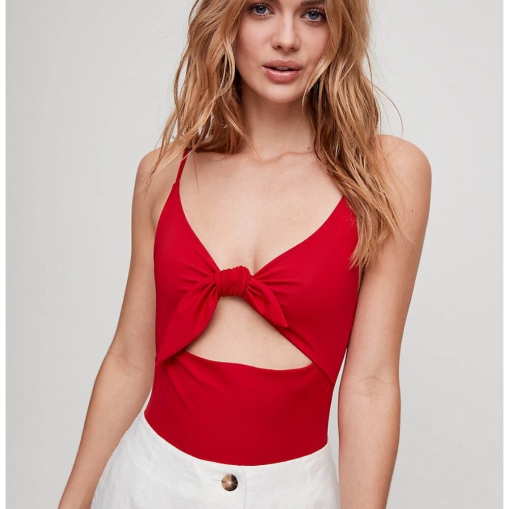 ARITZIA Wilfred NOE Bodysuit and Swimsuit Front Tie Cutout One Piece in Red XS